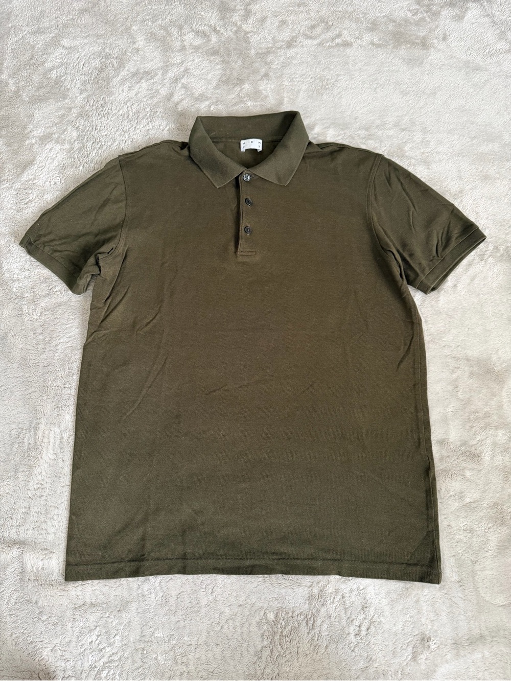 ASKET The Pique Polo Men’s Medium Dark Olive Classic Fit Casual Organic Cotton
